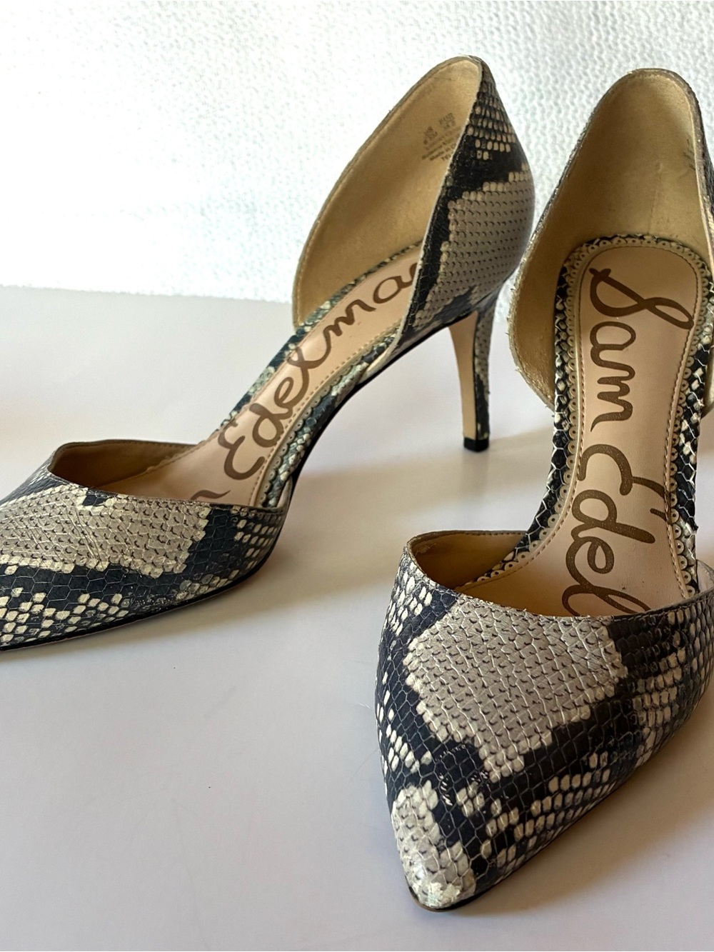 Sam Edelman Snake-Print D'Orsay Pumps in Black and Cream